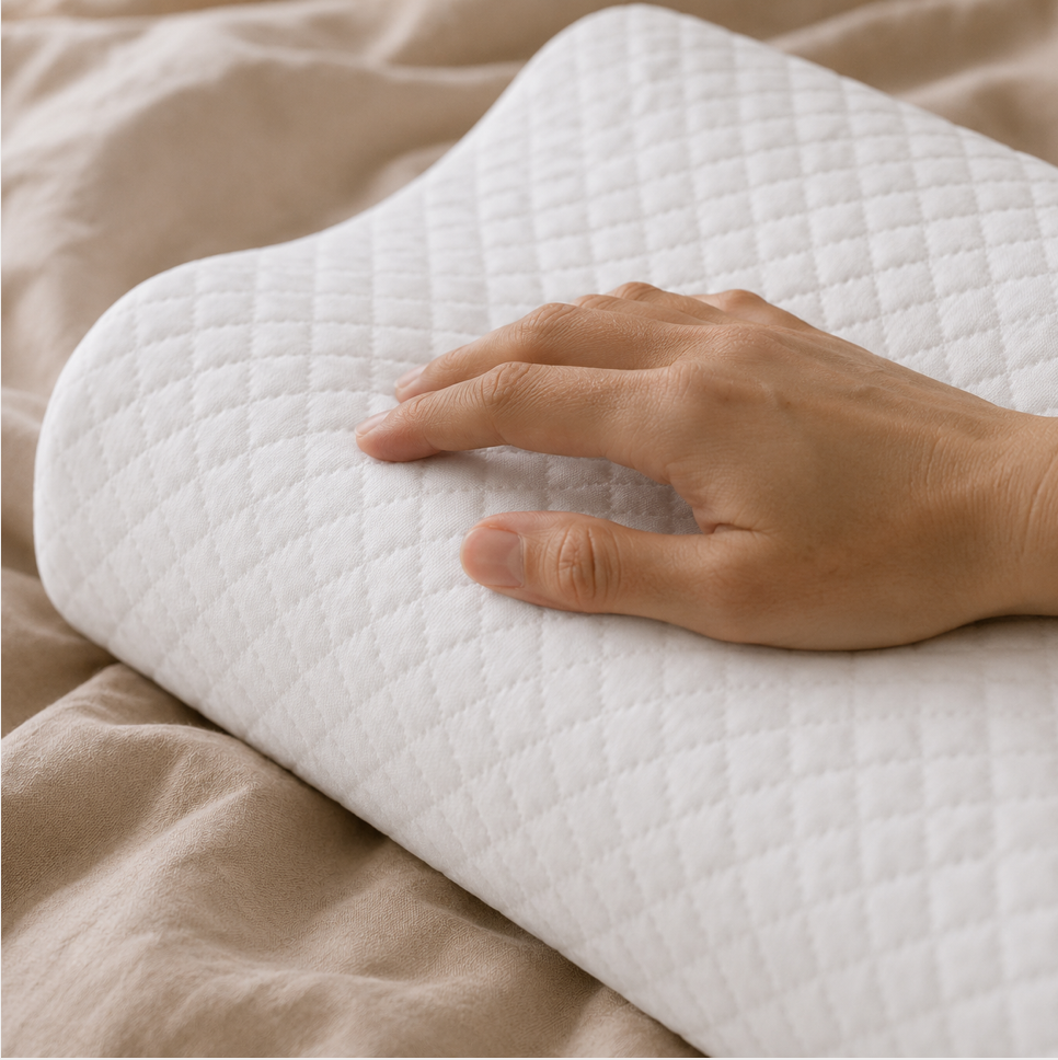 Close-up of the Hush pillow's waffle-knit cotton surface